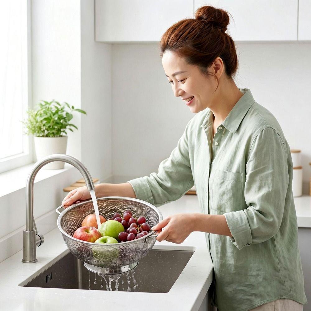 Fine Mesh Filter Stainless Steel Colander Solid Ring Base Kitchen Strainer Draining Basket Kitchen
