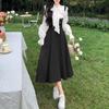 VONDA Elegant Women Long Sleeve Ruffled Bow Knot Patchwork Office Midi Dress