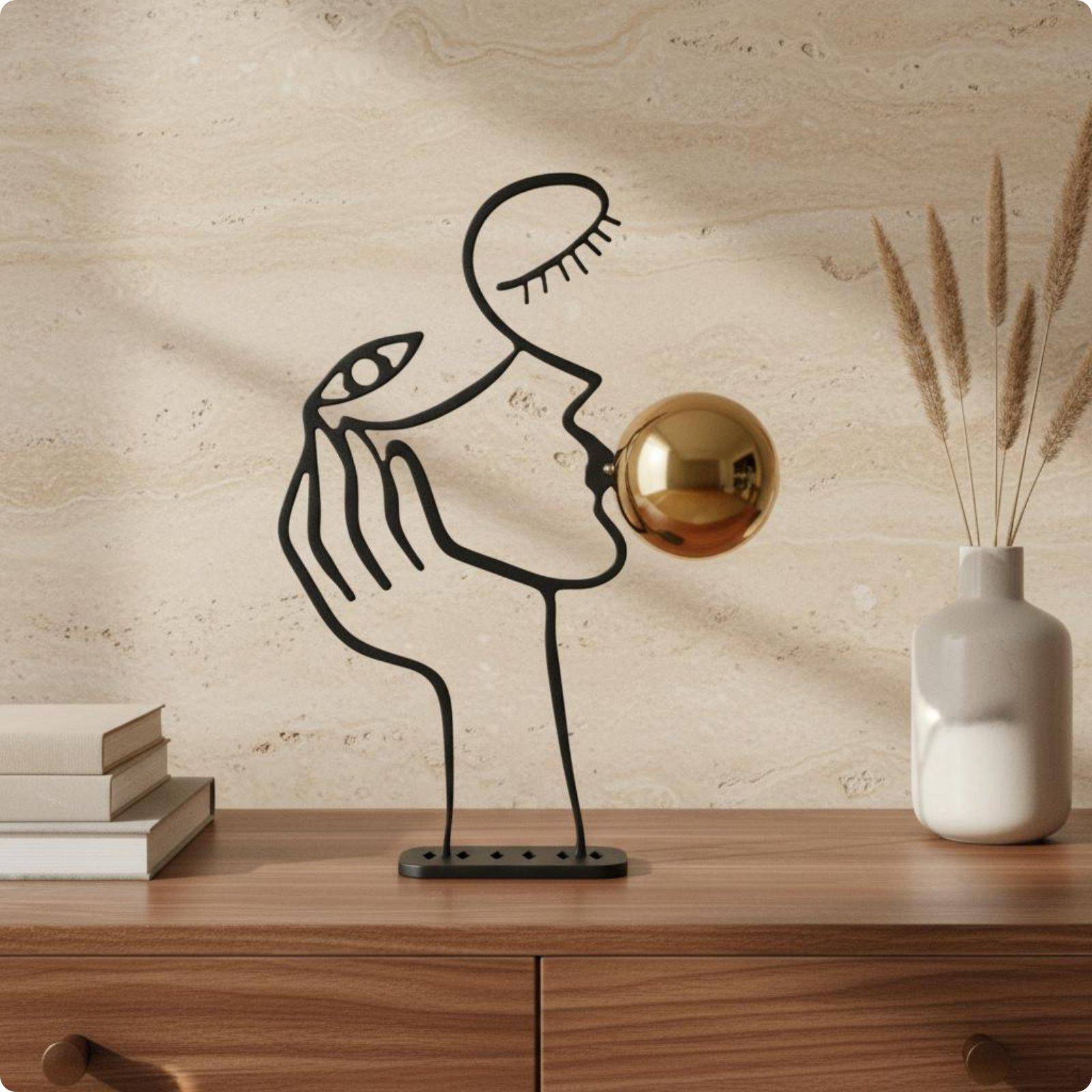Abstract Face Sculpture Nordic Style Statue Artistic Line for Living золотой