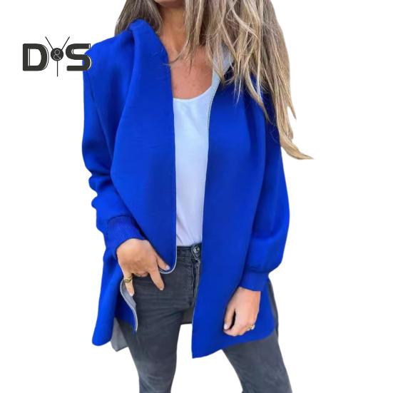 Damski płaszcz zimowy z kapturem, gruby, zapinany na zamek, jednolity kolor, elastyczne mankiety, średniej długości, długi rękaw, termiczny, do noszenia na co dzień, wełniany płaszcz