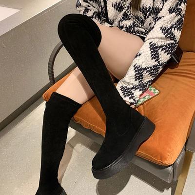Chaussures pour femme au-dessus du genou, bottes pour femmes à bout rond, chaussures à lacets, cuissardes hautes avec lacets, plateforme élastique, printemps 2024