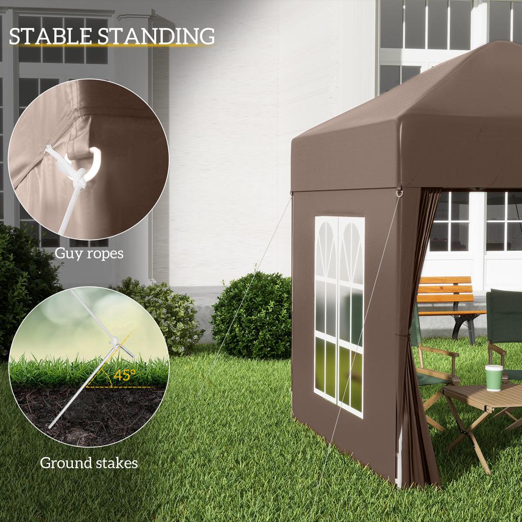 2x2m Pop-Up Gazebo, with Curtain Walls and Windows, Coffee