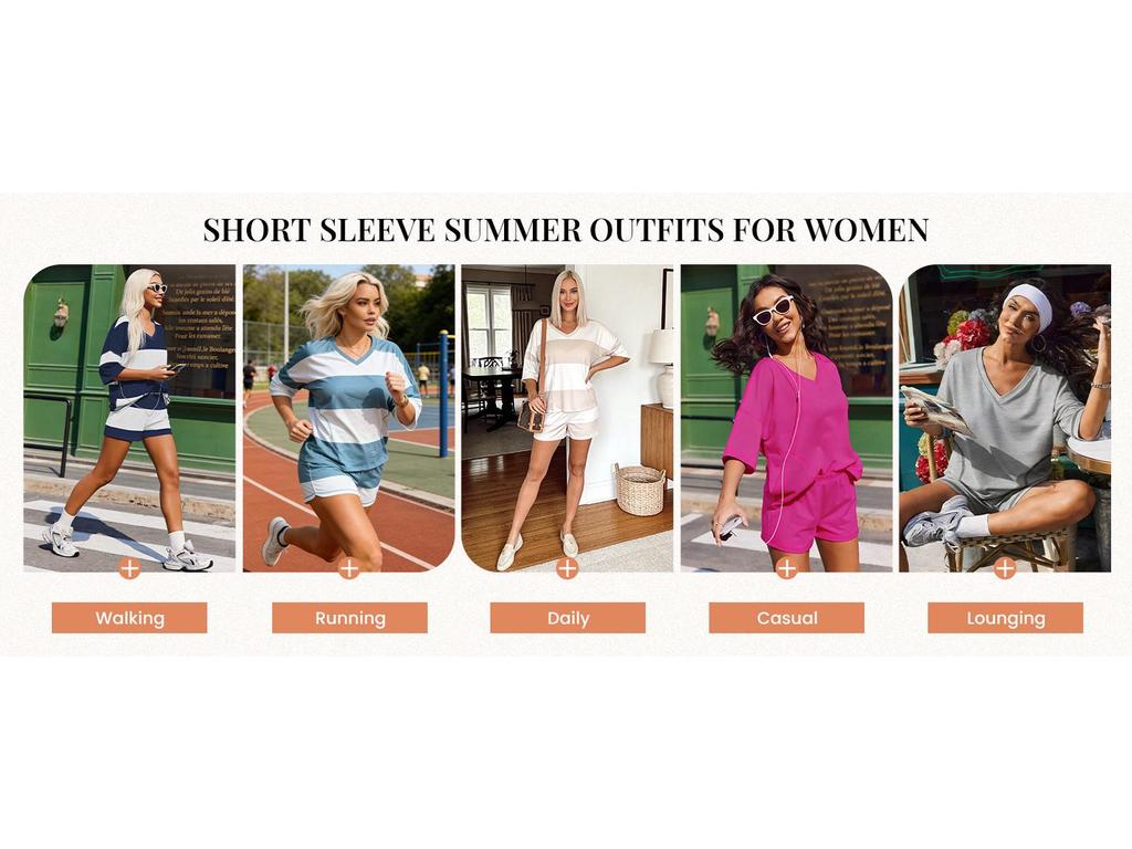 Spring/Summer Women's Striped Short-Sleeve Top & Casual Shorts Two-Piece Sportswear Set