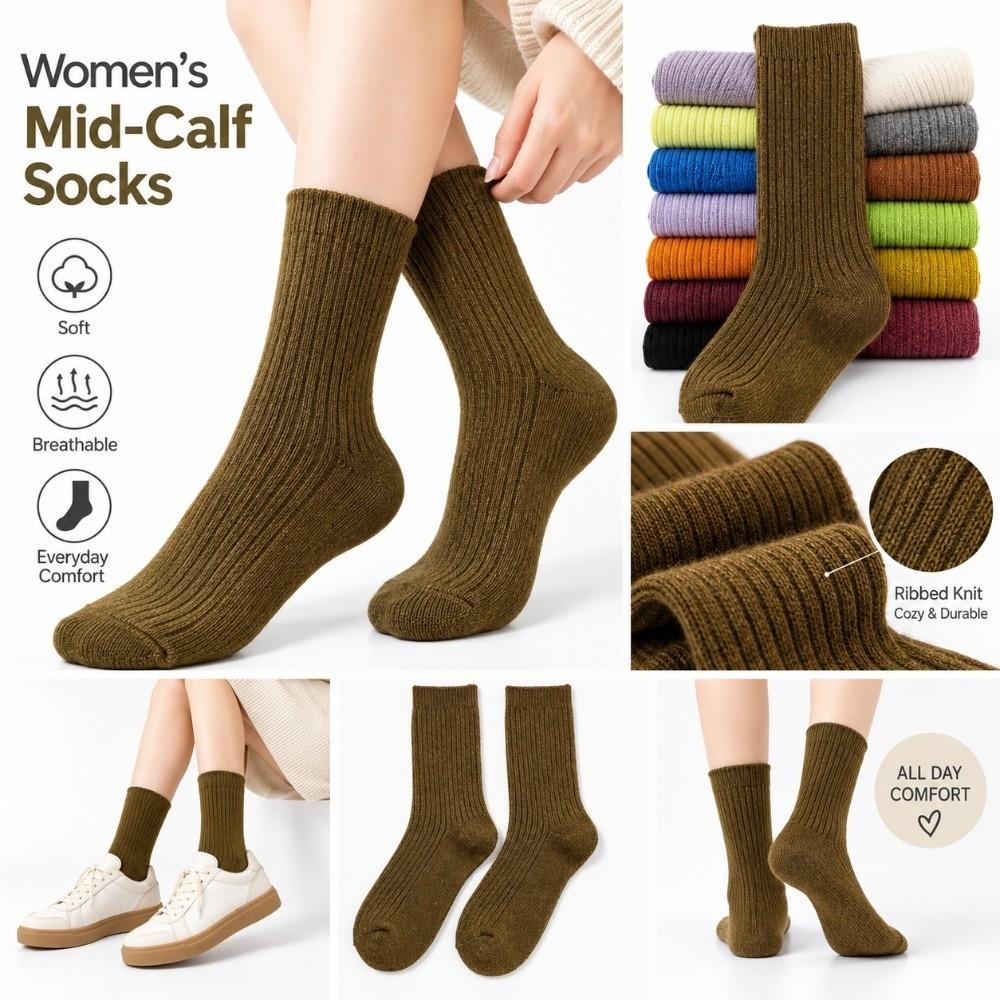 Thicken Mid-Calf Socks Warm Long Stockings New Knitted Socks Daily Wear