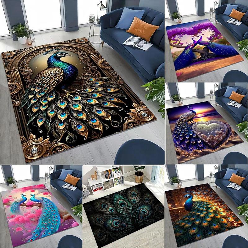 3D Colorful Peacock Romantic Birds Rug for Bedroom Living Room Sofa Home Doormat Decor,Larger Kid Play Non-slip Floor Mat