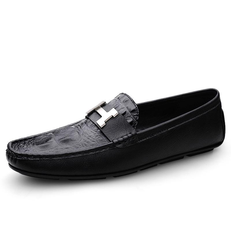 Leer live uitzending krokodillenpatroon beanie schoenen grote maat luie rijschoenen Britse casual schoenen rundleer