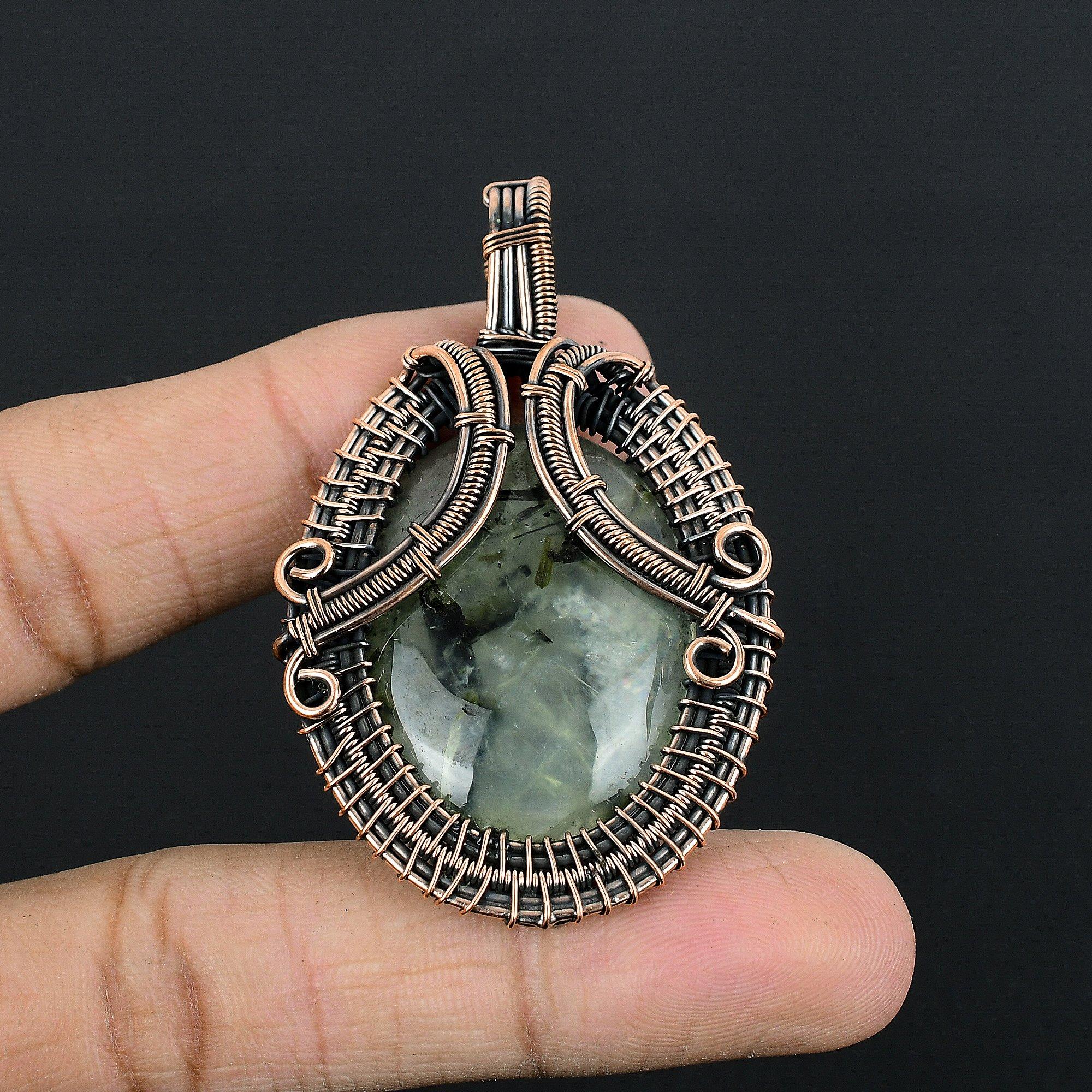 

Prehnite Jewelry, 999 Copper Wire Wrapped Pendant Handmade Gemstone Jewelry, Gifts For Wife Brand New Pendant 2.99 Inches