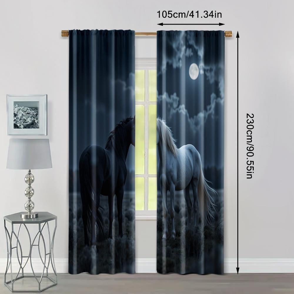2pcs   Curtain Set Horse 100% Polyester (without Rod) Festive Use for Bedroom   Living Room   Office   Home & Cafe Decor