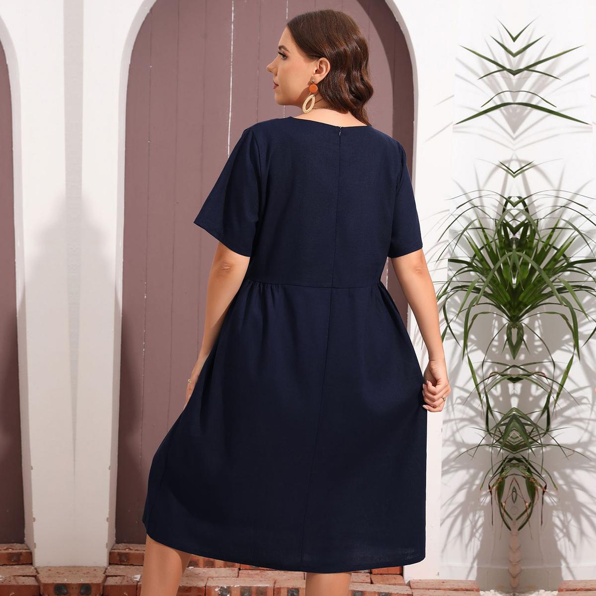 Женское летнее платье с круглым вырезом и коротким рукавом с вышитым поясом больших — фото 4