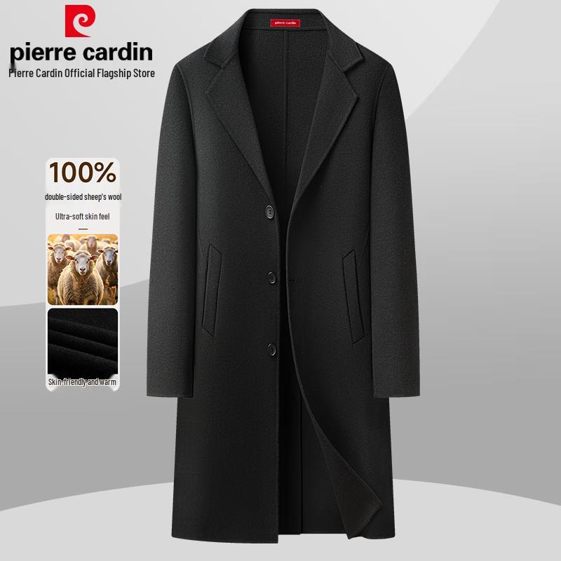Pánský dlouhý vlněný kabát Pierre Cardin ze 100% merino vlny, oboustranný
