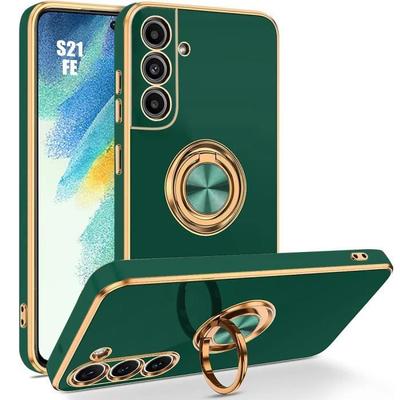 Funda - BOOLING - para Samsung Galaxy S21 FE - Verde Noche - Soporte Anillo Giratorio 360° - Flexible de TPU
