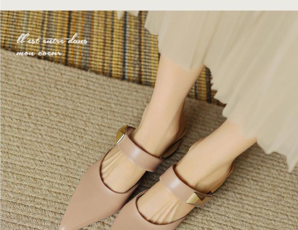 Echtes Leder Französische Spitze Schafsleder Pantoletten - Damen Sommer Zehenbedeckte Hausschuhe