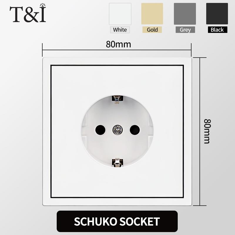 

European Wall Socket EU Outlet, USB Type-C Charging Ports, 1/2 Gang Light Switch, 16A 250V, Flush Mount, White Panel, 80×80mm Schuko socket&EU