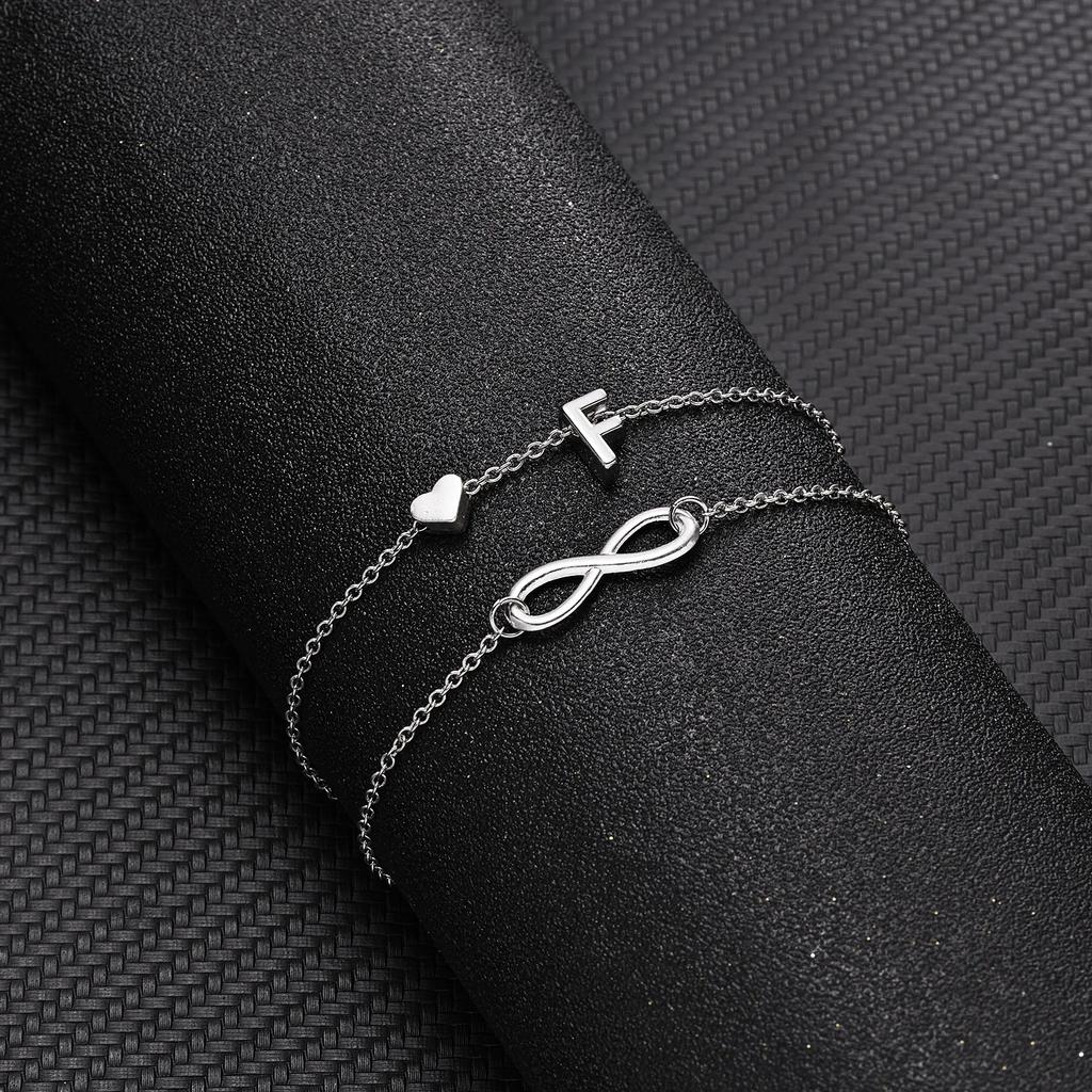 A-Z Letter Initial Anklet For Women Silver Color Initial Heart Anklet Bracelet Leg Chain Beach Party Travel Foot Jewelry