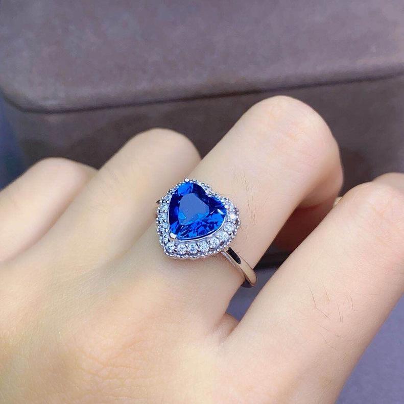 Heart-shaped Zircon Crystal Sapphire Open Ring, Love Necklace Pendant Jewelry