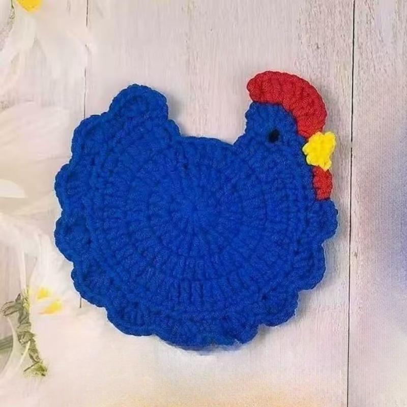 

1pc Adorable White Chicken Crochet Coaster - Soft Fabric, Hand Washable, Perfect for Home & Office Decor,Chicken Decor