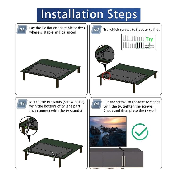 TV09 Television Base Adaptable Secure and Stable Stand Height with Screws Set Easy Installation