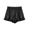 Women Coffee Ruffle Trim PU Leather Shorts Y2K Maillard A Line Hot Pants Autumn Winter