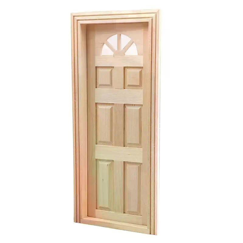 1 Set 1/12 Wooden Unpainted 6-Panel Door Dolls House Miniature Fairy Garden Decoration Furniture Accessories