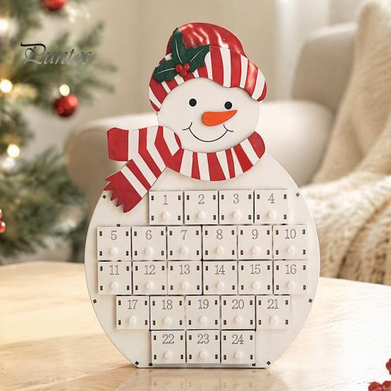 Mini Ornament Holder Wooden Santa Snowman Advent Calendar, 24-Day Countdown Box with Calendar Numbered Drawers, Christmas Tabletop Decor, Candy