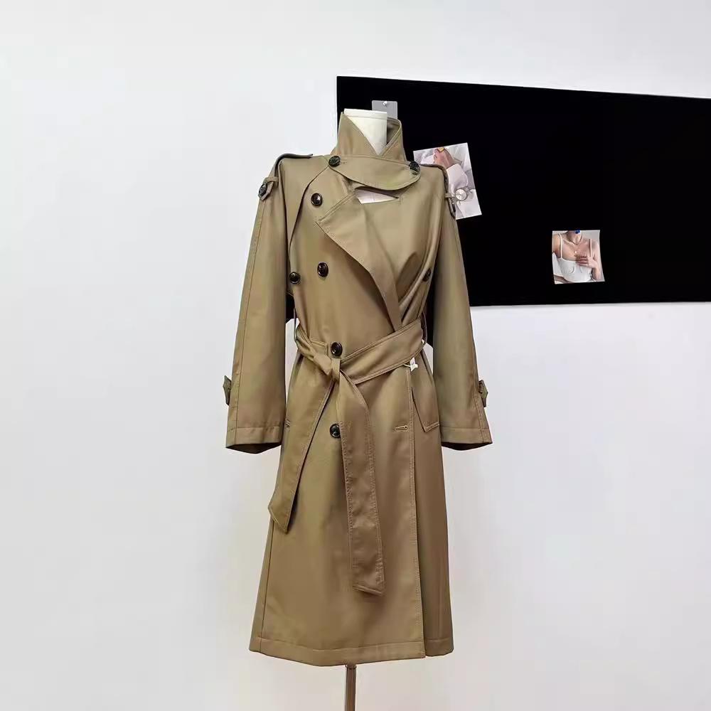 Vår Höst Oversized Khaki Lång Grå Trenchcoat för Kvinnor Dubbelknäppt Lös Casual Koreansk Mode Överrock