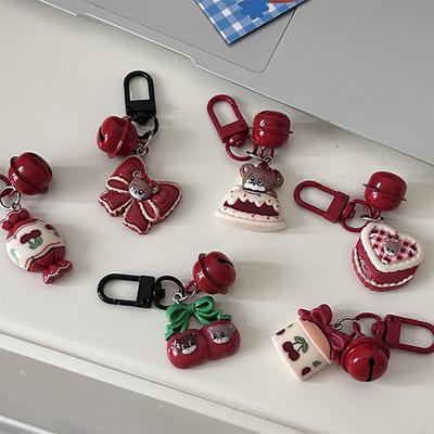 Portachiavi Ciondolo a Forma di Orsetto con Fiocco di Ciliegie per Donne Ragazze Custodia per Cuffie Raffinata Decorazione Zaino Regali