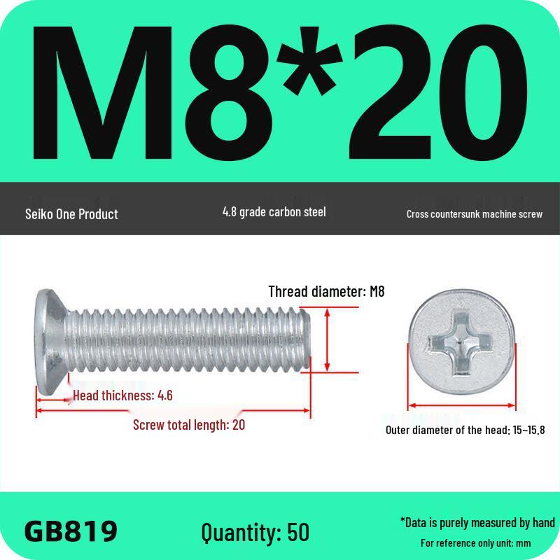 GB819 Zinc-Plated Carbon Steel Phillips Countersunk Screws: M2-M10