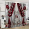 Elegantní červenobílé závěsy s potiskem květin a labutí   vhodné pro dekoraci ložnice a obývacího pokoje