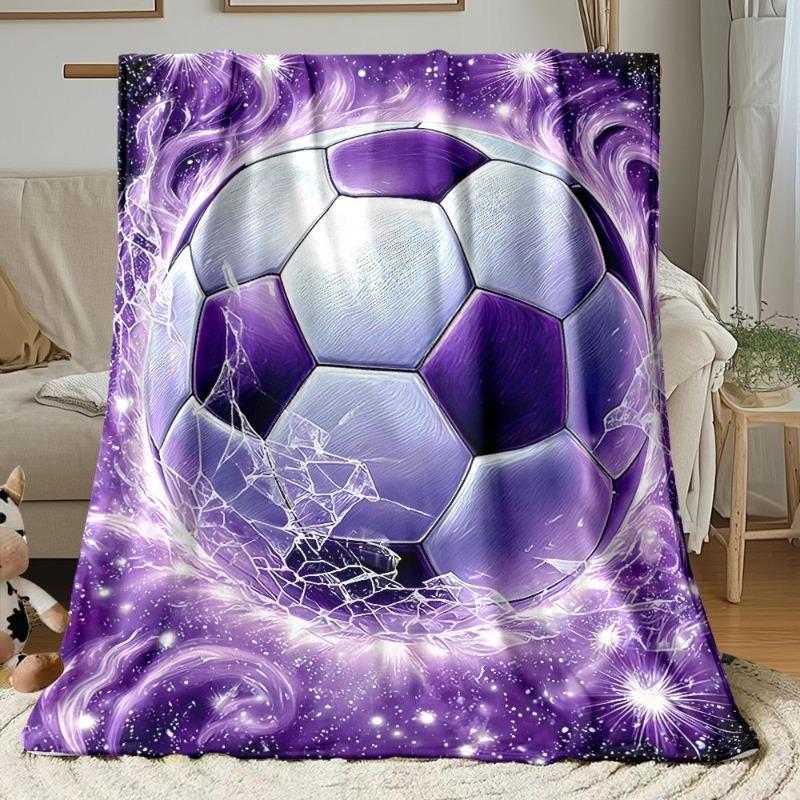 Purple football art Blanket Gifts to Boys girls to Soccer fan Flannel Blankets keep warm watch a football match four season use 75X95CM
