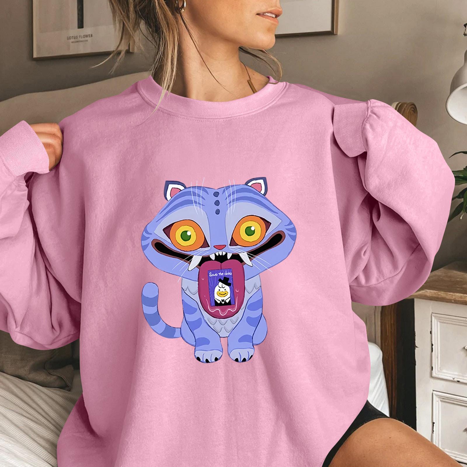 

Женская мода повседневная толстовка с длинным рукавом и круглым вырезом с принтом L розовый