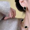 Classic Charm Geometric Black Ellipse Imitation Gemstone Stud Earrings Necklace for Women Fake Piercing Ear Clip Jewelry Gifts