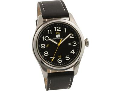 URBAN RESEARCH Watch UR001-01 Men's Black Leather Band Stainless Steel Case NEW