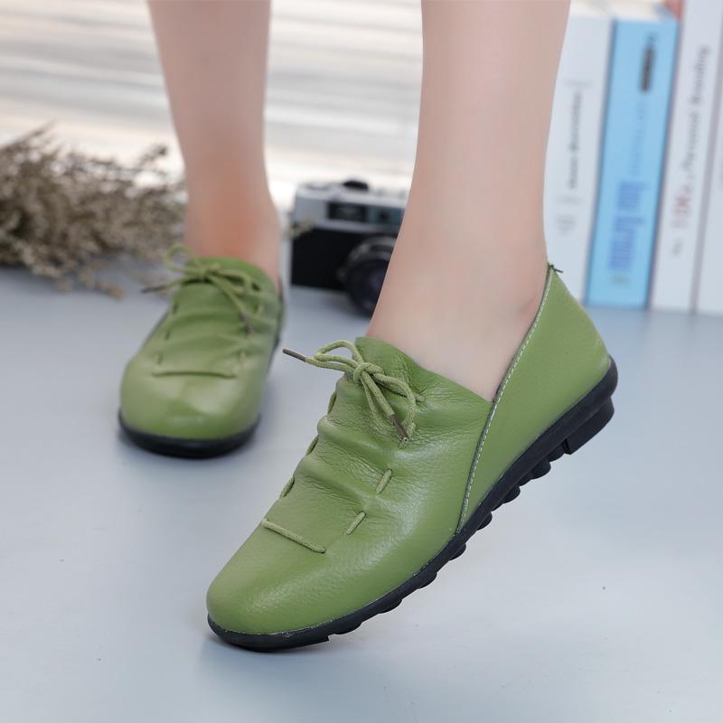 Women Shoes Loafers Lace Up Leather Flat New Spring Casual Comfortable Mom Shoe Mujer Zapatos Chaussure Femme