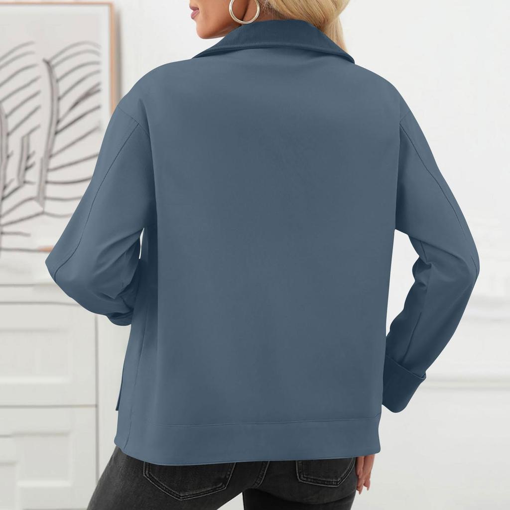 Women's Fashionable Solid Color Long Sleeved Pocket Casual  Jacket