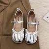 Retro Xiaoxiangfeng Silver Mary Jane Women's Shoes 2025 Spring and Summer New Light Mouth Soft Sole Single Shoes with Skirts Evening Shoes