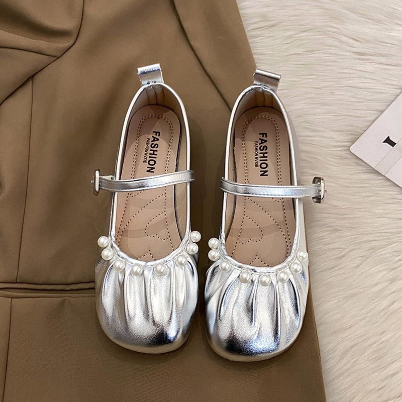Retro Xiaoxiangfeng Silver Mary Jane Women's Shoes 2025 Spring and Summer New Light Mouth Soft Sole Single Shoes with Skirts Evening Shoes