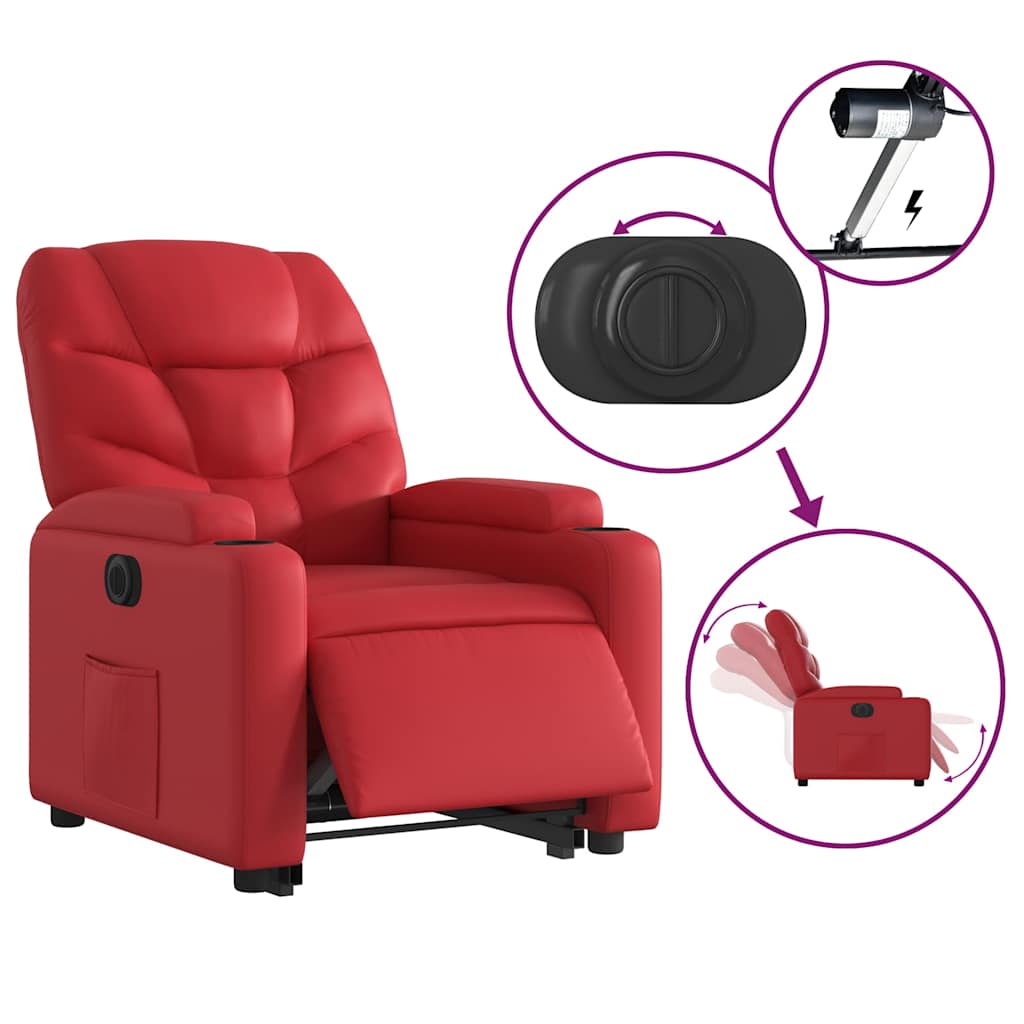 Electric Recliner Chair with Rising Function Red Faux Leather