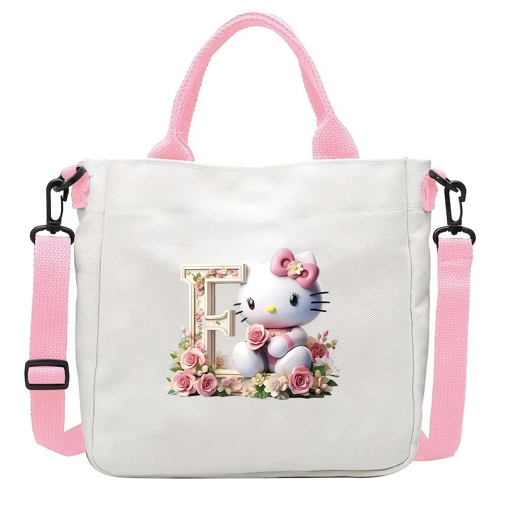 Sweet Cartoon Print 26 Letter Canvas Bag Schoolgirl Portable Crossbody Shoulder Bag Trend