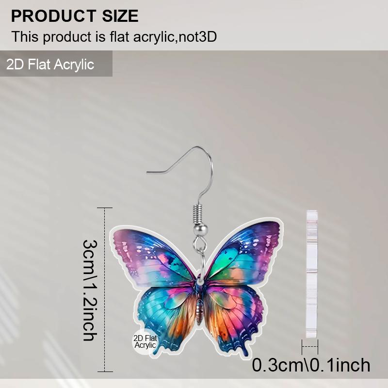 2D Flat Colorful Butterfly Elements Acrylic Material Dangle Earrings Lightweight Colorful Earrings for Women Jewelry Gifts