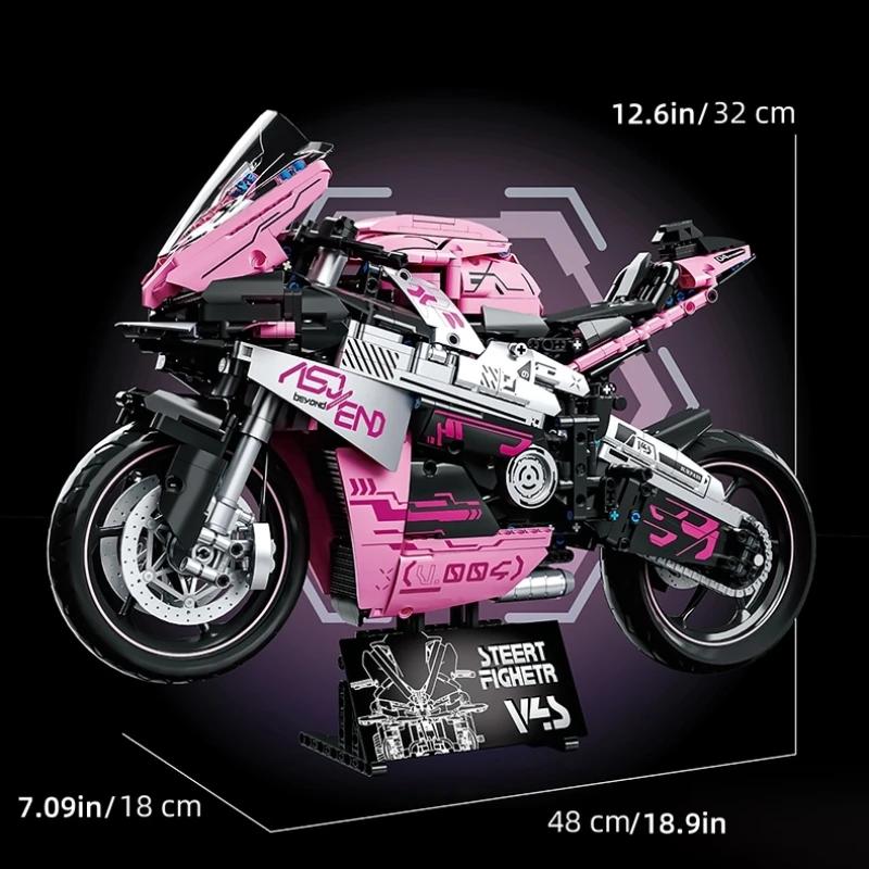 Educational Road Motorcycle M1000 RR Model 42130 Building Blocks Creative Technical MOC Assembly Bricks Pink Desktop Gift Idea