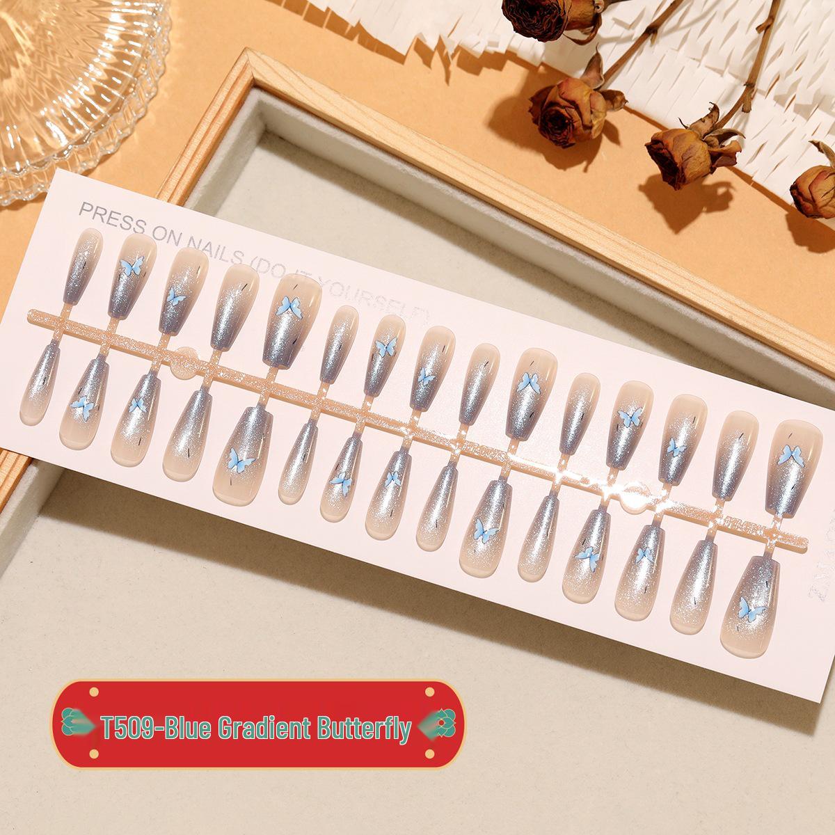 

Набор ногтей «Синий градиент Бабочка Кошачий глаз» – 30 штук: Средняя Лестница Лед Прозрачный с Универсальным Сине-Серым Стилем Full Strip XS/S/M
