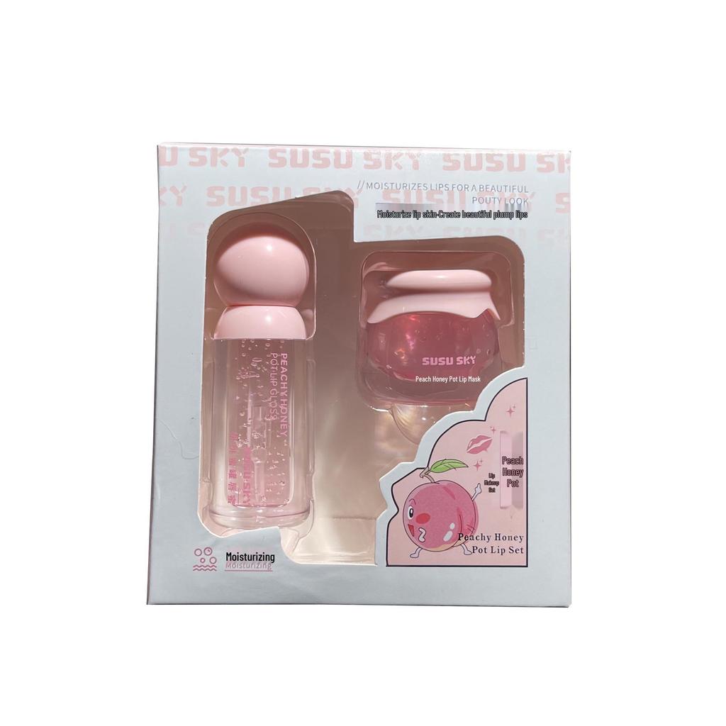SUSU SKY Peach Honey Lip Set: Moisturizing, Hydrating, Anti-Chapping, Exfoliating, and Nourishing Repair for Autumn & Winter.