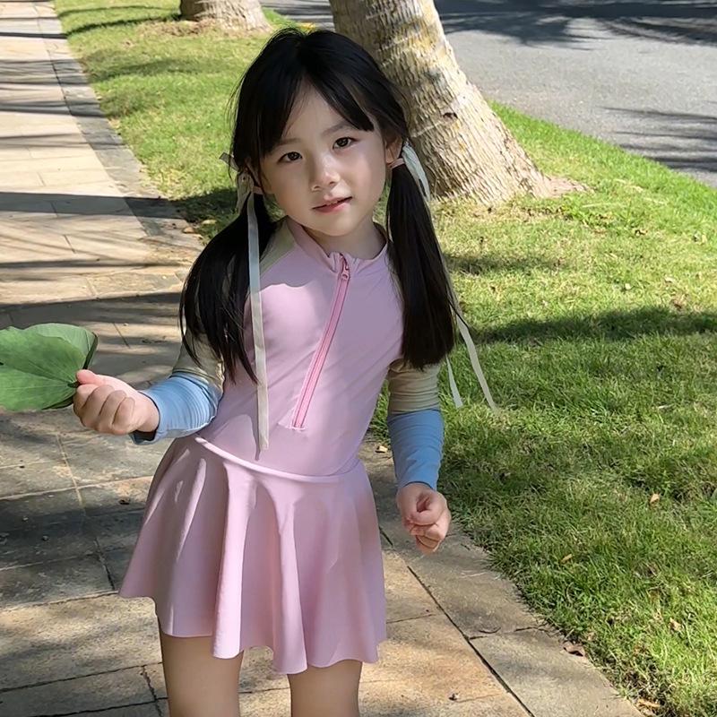 

Корейский стиль двухцветный слитный купальник для девочек быстросохнущий - Модный и милый 120 cm розовый