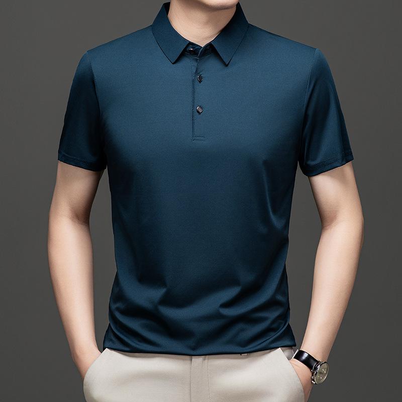 

Men s Short-sleeved Summer New Casual Solid Color Half-sleeved Men s Middle-aged Business Lapel Thin Breathable Polo Shirt for Men