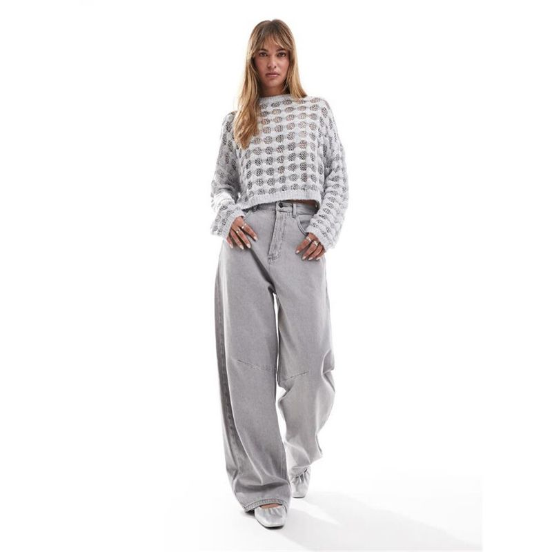 Foreign Trade Original Order Tail Goods British As Mesh Dot Perspective Loose Short Women Knitted Sweater Long Sleeve Top