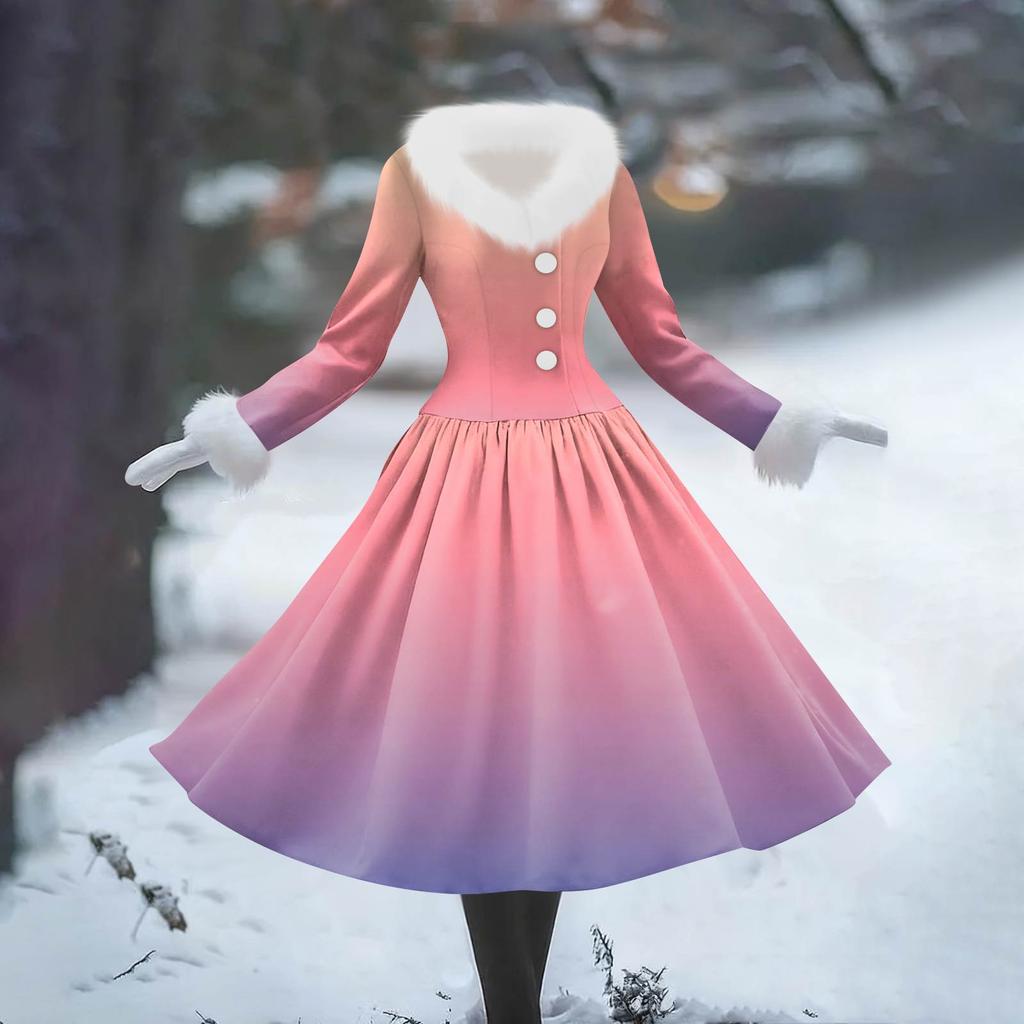 Women's Casual Dress Long-Sleeve V-Neck Patchwork Fleece Christmas Print Dress