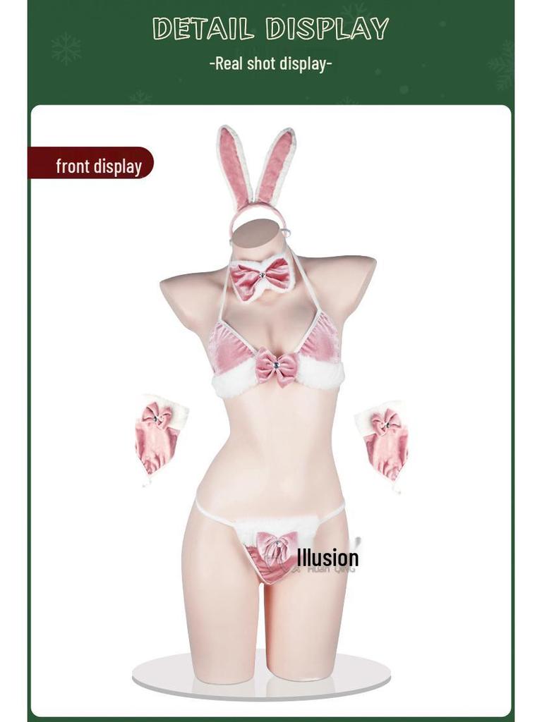 Fantasy Bunny Girl Cosplay Fluffy Bikini Pajama Set for Women