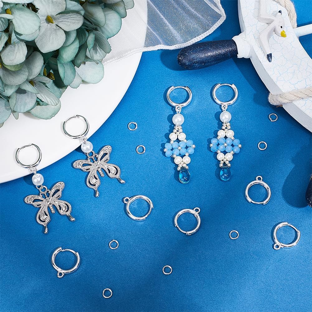 Beebeecraft 20 Stück Creolen Huggie Ohrhaken Messing versilbert 925 Sterling Silber Französische Runde Hebelverschluss Ohrring-Komponenten mit offenen Biegeringen für Schmuck
