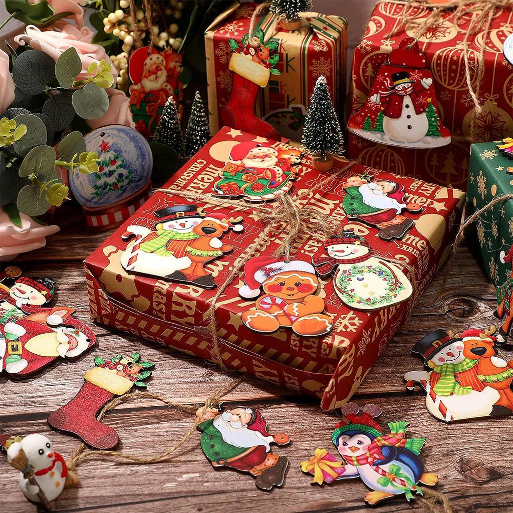 24-Piece Set of Christmas Hanging Ornaments, Wooden Crafts, Hanging Signs for Courtyard, Bar, Party Scene Decoration, Christmas Tree Decorations, 