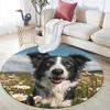 Happy Border Collie Round Area Rug,Carpet Rug for Living Room Bedroom Sofa Playroom Decor,Non-slip Floor Mat